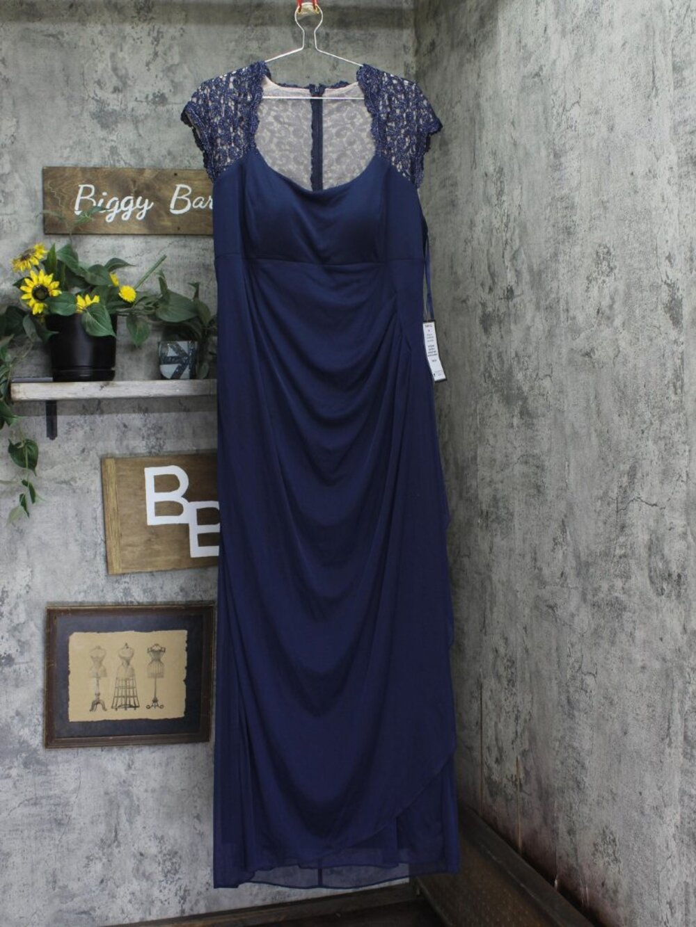 X Navy Blue By Xscape Plus Ruched Lace Gown Dress Xc121W Navy Blue Sz RUCHED